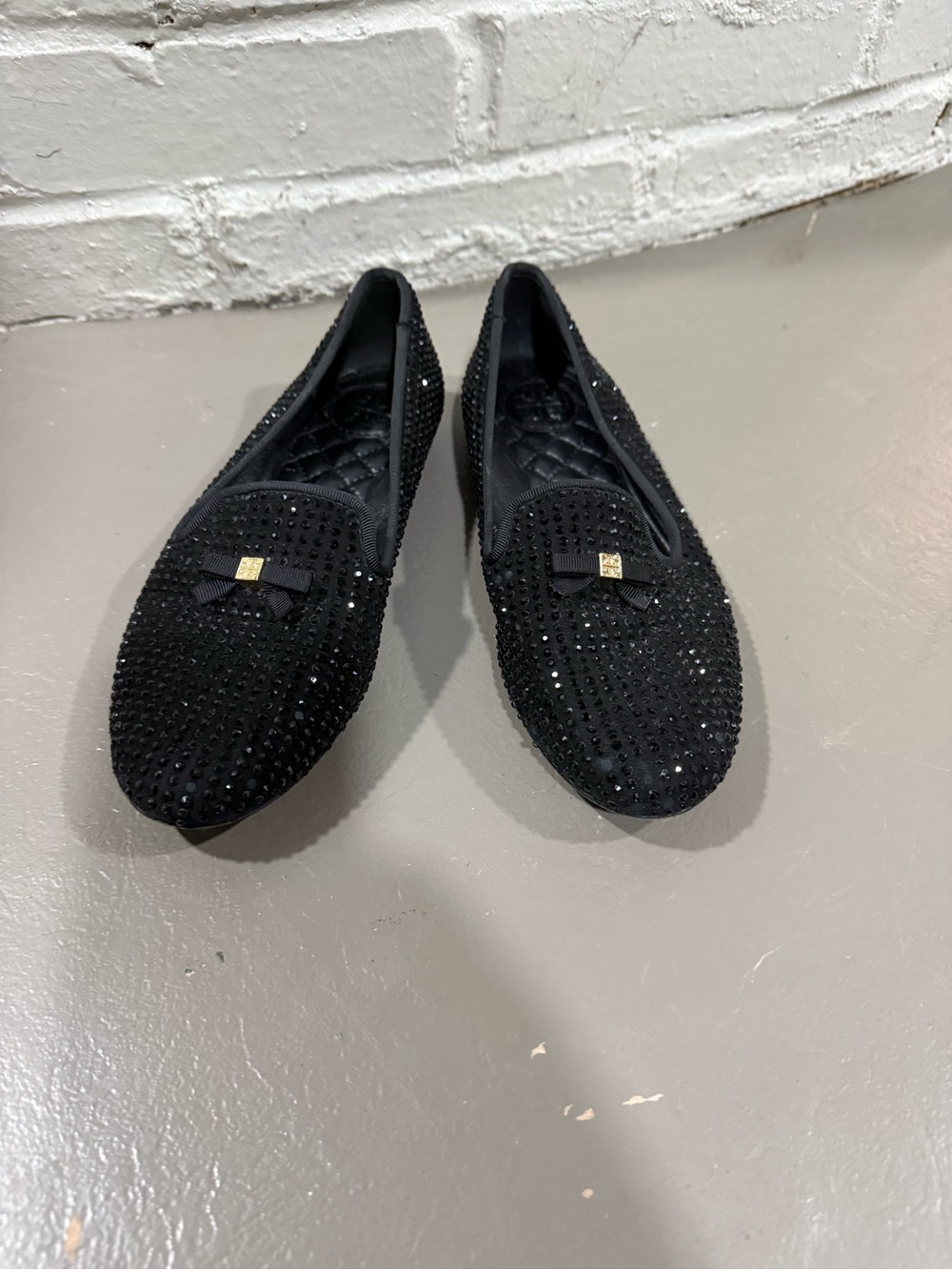 Tory Burch Blue Crystal Embellished Suede Chandra Smoking Loafer Flats